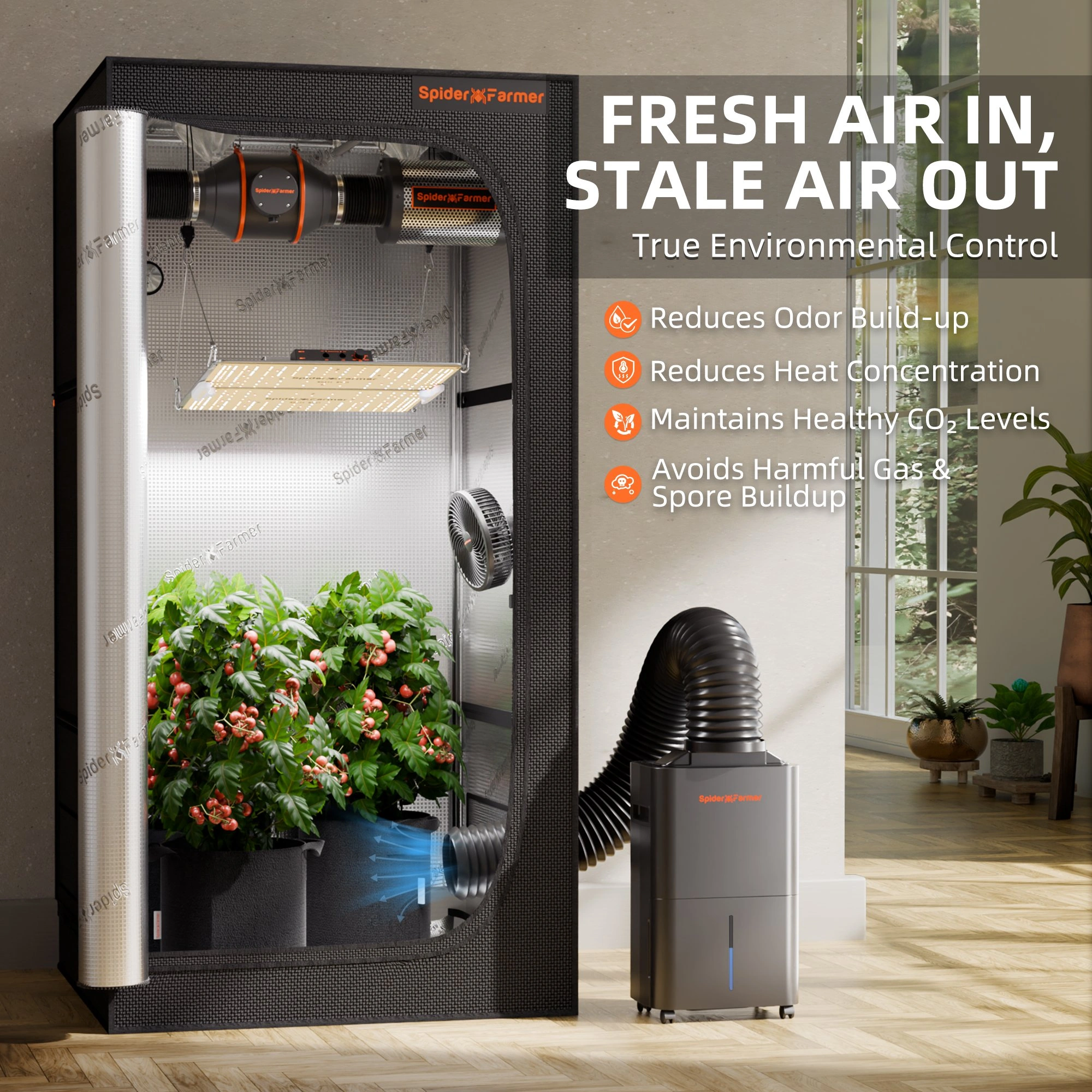 Spider Farmer® 32-Pint Luftentfeuchter (2025) – Smart Control, RJ12 & Ablaufschlauch