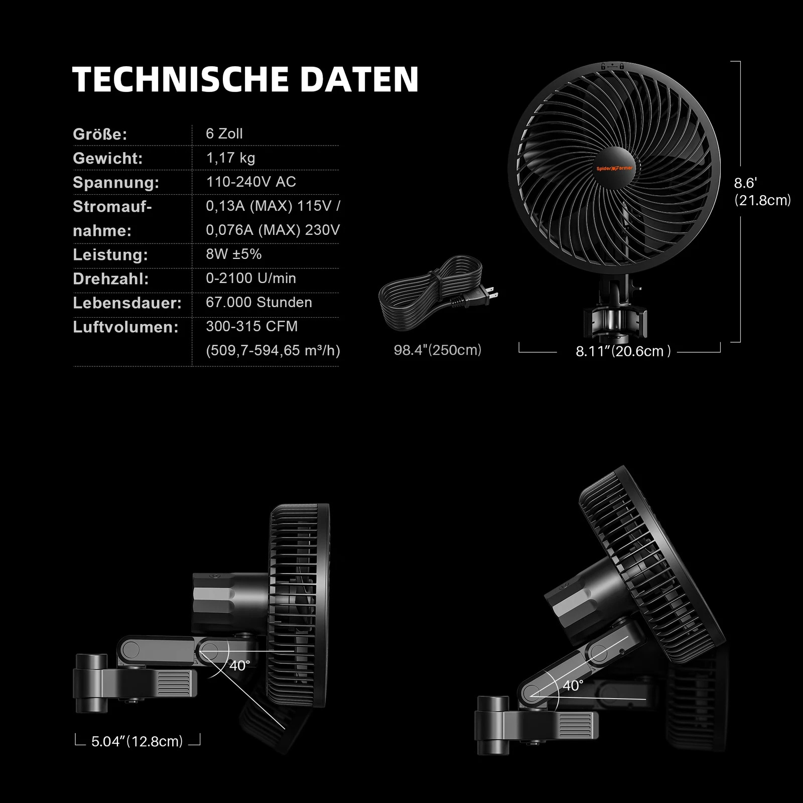 Spider Farmer 6-Zoll Clip-Ventilatoren (2er Pack) – Neue Version 2025 mit EC-Motor & IP54-Schutz