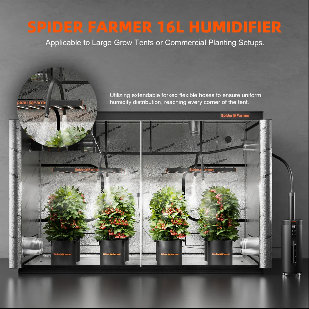 Spider Farmer Luftbefeuchter mit 4 Nebelstufen und 16 Liter Tank