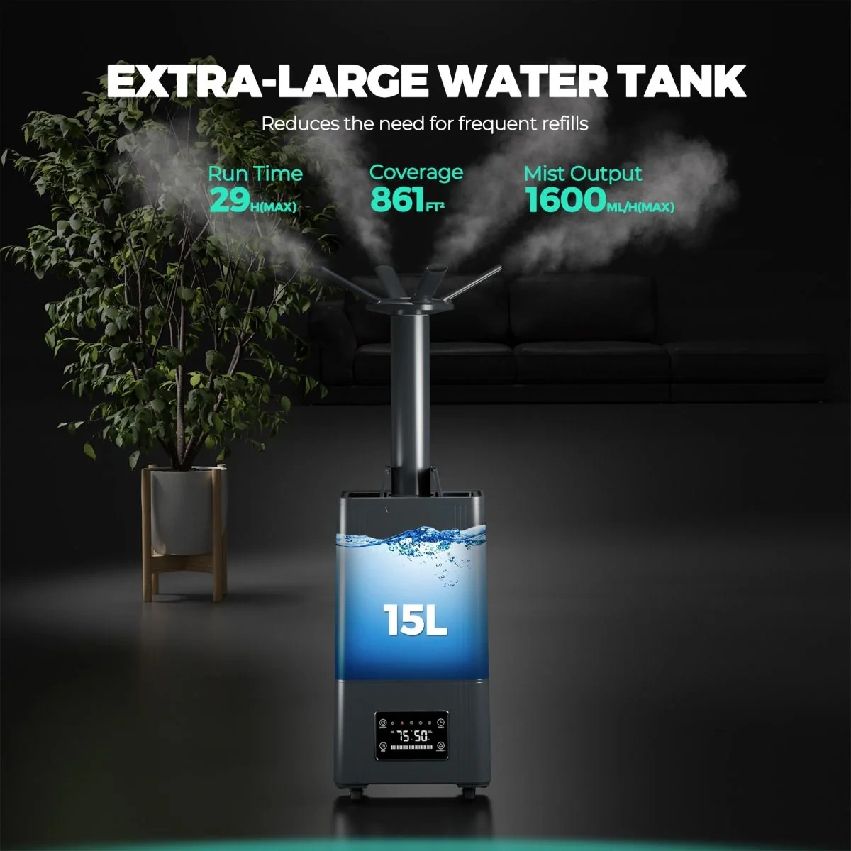 Mars Hydro Luftbefeuchter mit 4 Nebelstufen und 15 Liter Tank